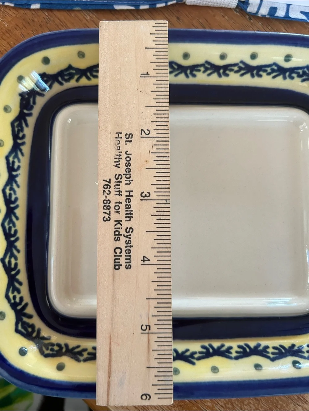 Polish Pottery Butter Dish with Lid Handmade in Poland Blue/Yellow/Cream